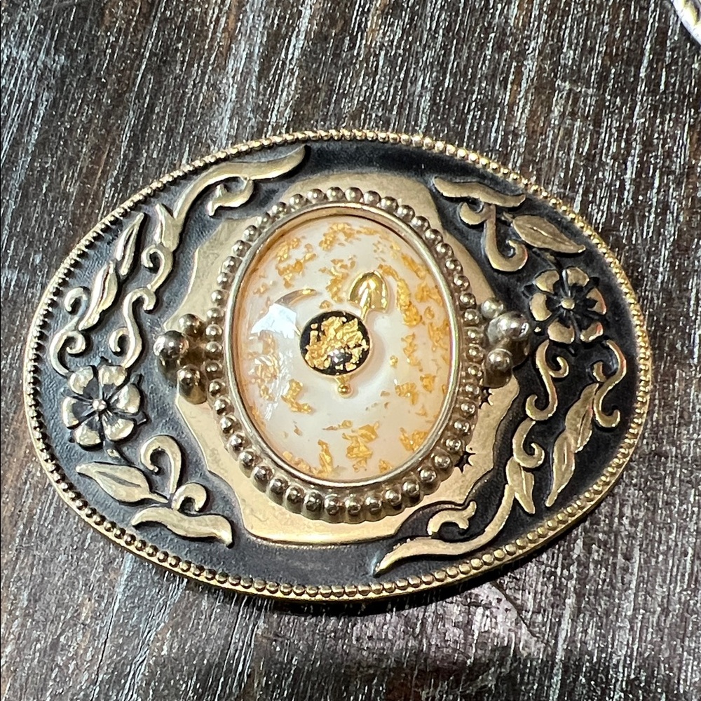 Vintage Style Gold and Black Belt Buckle